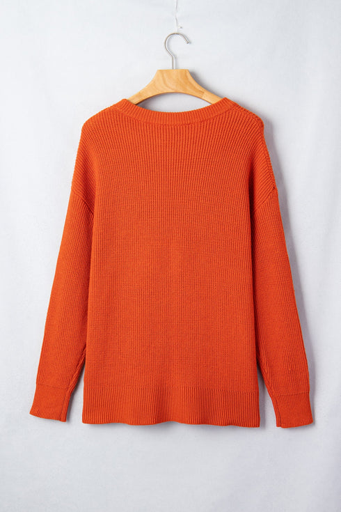 Applique Graphic Drop Shoulder Round Neck Long Sleeve Sweater