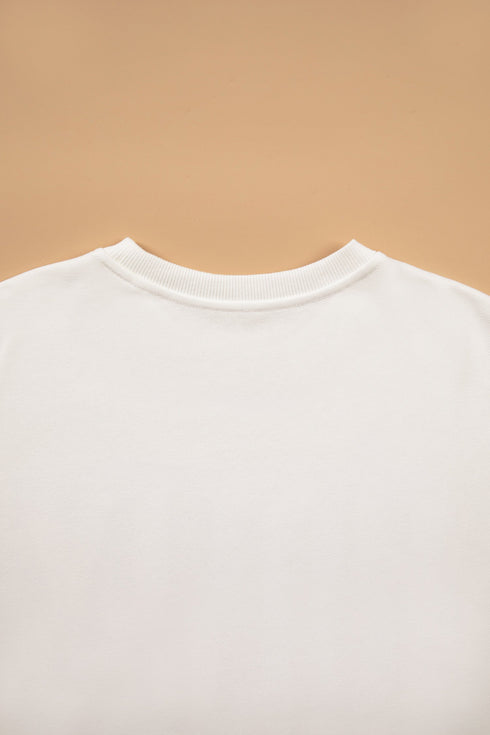 Applique Slogan Round Neck Long Sleeve Sweatshirt