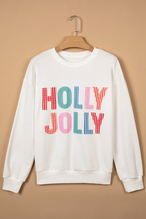 Applique Slogan Round Neck Long Sleeve Sweatshirt