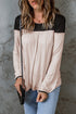 Apricot Apricot Round Neck Long Sleeve Color Block Tunic Top