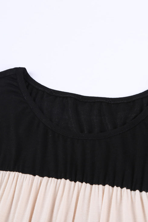 Apricot Apricot Round Neck Long Sleeve Color Block Tunic Top