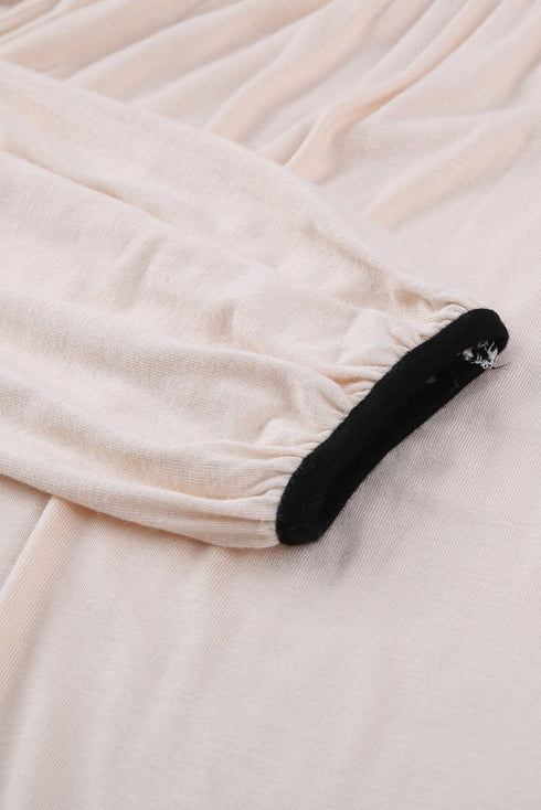 Apricot Apricot Round Neck Long Sleeve Color Block Tunic Top