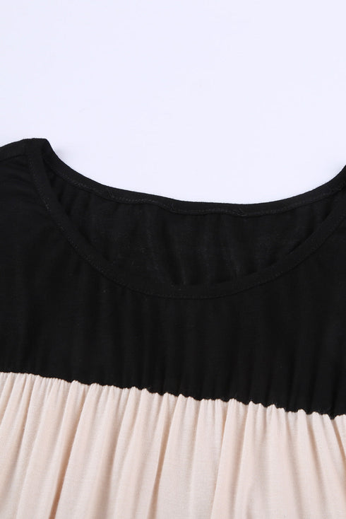 Apricot Apricot Round Neck Long Sleeve Color Block Tunic Top