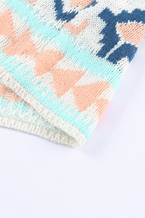 Apricot Aztec Print Open Front Cardigan