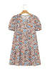 Apricot Bohemian Floral Print Short Puff Sleeve Mini Dress