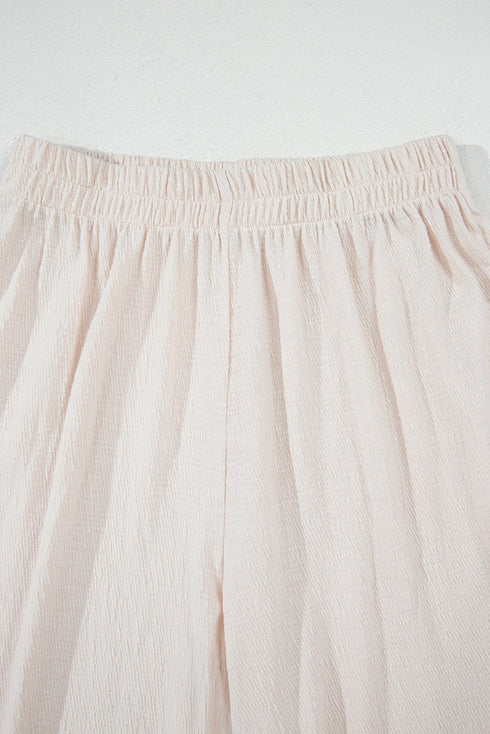 Apricot Buttoned V Neck Tank Top and Wide Leg Pants Casual Outfit