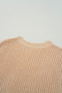 Apricot Cable Knit Drop Shoulder Side Slits Loose Sweater