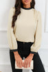 Apricot Color Block Bow Back Mock Neck Blouse
