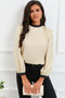 Apricot Color Block Bow Back Mock Neck Blouse