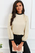 Apricot Color Block Bow Back Mock Neck Blouse