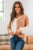 Apricot Color Block Wide Ribbed V Neck Top