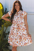 Apricot Floral Geometric Print Ruffled Trim Flutter Sleeve Mini Dress