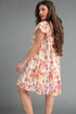 Apricot Floral Geometric Print Ruffled Trim Flutter Sleeve Mini Dress