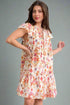Apricot Floral Geometric Print Ruffled Trim Flutter Sleeve Mini Dress
