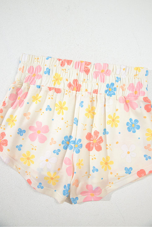 Apricot Floral Print Crop Top Wide Leg Short Set