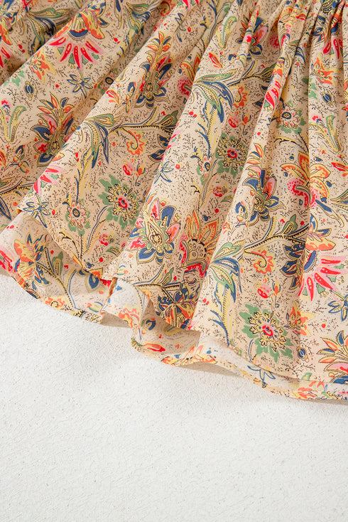 Apricot Floral Print Spaghetti Straps Ruffled Peplum Tank Top