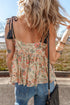Apricot Floral Print Spaghetti Straps Ruffled Peplum Tank Top