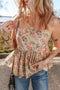 Apricot Floral Print Spaghetti Straps Ruffled Peplum Tank Top