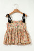 Apricot Floral Print Spaghetti Straps Ruffled Peplum Tank Top