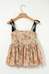 Apricot Floral Print Spaghetti Straps Ruffled Peplum Tank Top