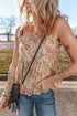 Apricot Floral Print Spaghetti Straps Ruffled Peplum Tank Top