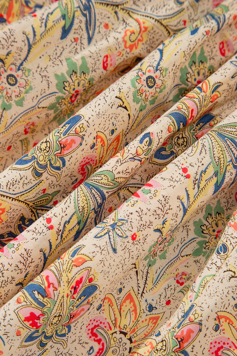 Apricot Floral Print Spaghetti Straps Ruffled Peplum Tank Top