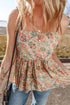 Apricot Floral Print Spaghetti Straps Ruffled Peplum Tank Top