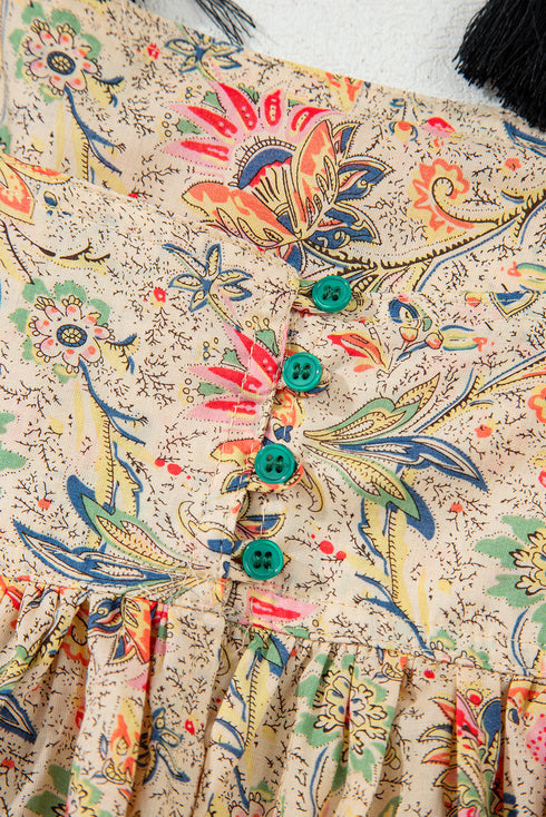 Apricot Floral Print Spaghetti Straps Ruffled Peplum Tank Top