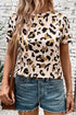 Apricot Leopard Print Round Neck Casual T Shirt