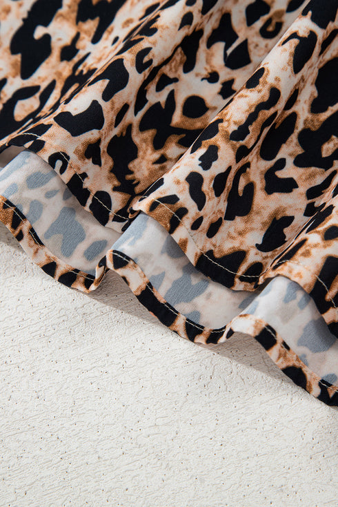 Apricot Leopard V Neck Half Sleeve Blouse