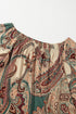 Apricot Paisley Printed Shirred Off Shoulder Ruffled Draped Sleeve Blouse