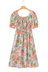 Apricot Pink Floral Smocked Bust Bubble Short Sleeve Maxi Dress