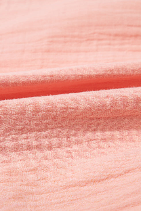 Apricot Pink Plus Size Textured Wide Short Sleeve Babydoll Blouse