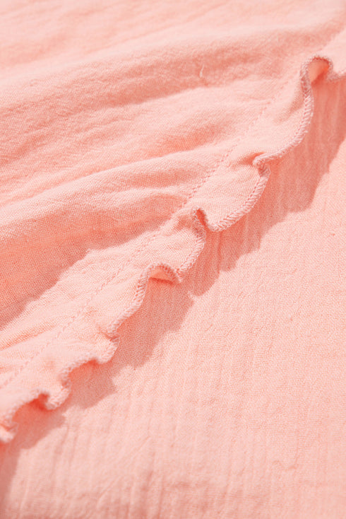 Apricot Pink Plus Size Textured Wide Short Sleeve Babydoll Blouse