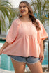 Apricot Pink Plus Size Textured Wide Short Sleeve Babydoll Blouse