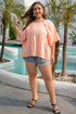 Apricot Pink Plus Size Textured Wide Short Sleeve Babydoll Blouse