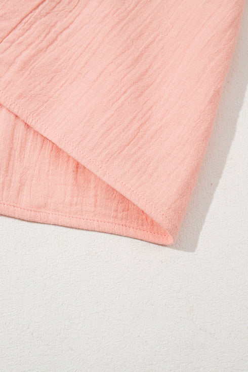 Apricot Pink Plus Size Textured Wide Short Sleeve Babydoll Blouse