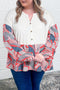 Apricot Plus Size Printed Patchwork Textured Buttoned Blouse