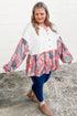 Apricot Plus Size Printed Patchwork Textured Buttoned Blouse