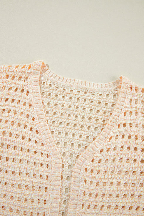 Apricot Solid Color Open Knit Duster Cardigan