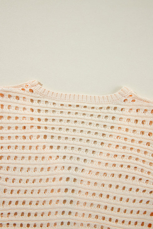 Apricot Solid Color Open Knit Duster Cardigan