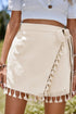 Apricot Tassel Trim Wrap Knot Side Bohemian Style Mini Skort