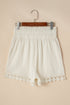 Apricot Textured Frilled Knotted High Waist Lace Hem Shorts