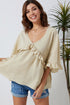 Apricot V Neck Draped Batwing Sleeve Ruffle Top