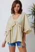 Apricot V Neck Draped Batwing Sleeve Ruffle Top
