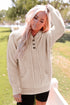 Apricot Waffle Knit Buttons Hooded Sweater With Pocket
