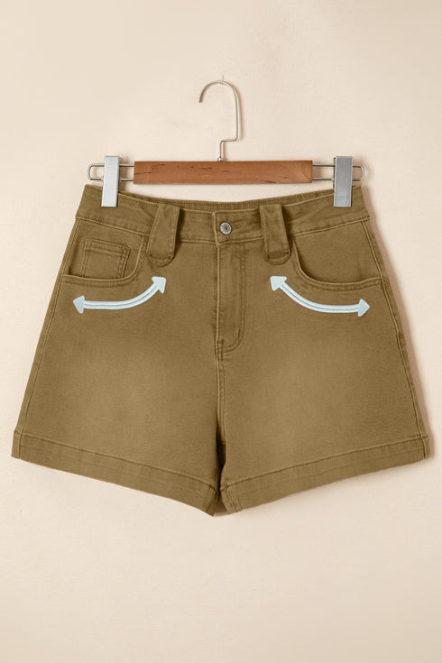 Arrow Detail Western Denim Graphic Statement Shorts