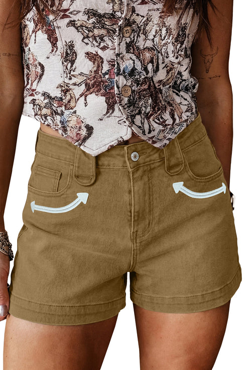 Arrow Detail Western Denim Graphic Statement Shorts