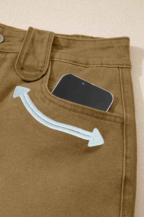 Arrow Detail Western Denim Graphic Statement Shorts