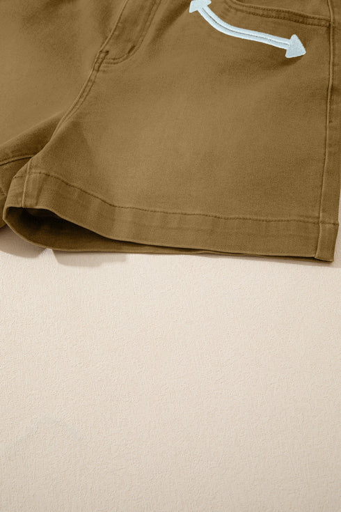 Arrow Detail Western Denim Graphic Statement Shorts
